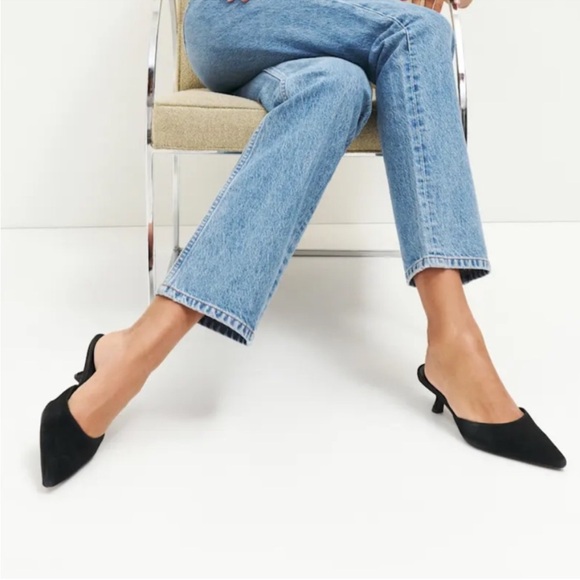 Reformation Shoes - Reformation Black Suede Wilda Kitten Mule